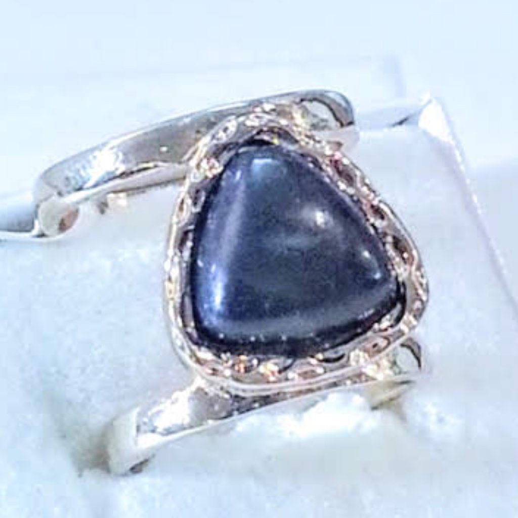 Silver-Tone Blue Triangle Opaque Stone Double Ring